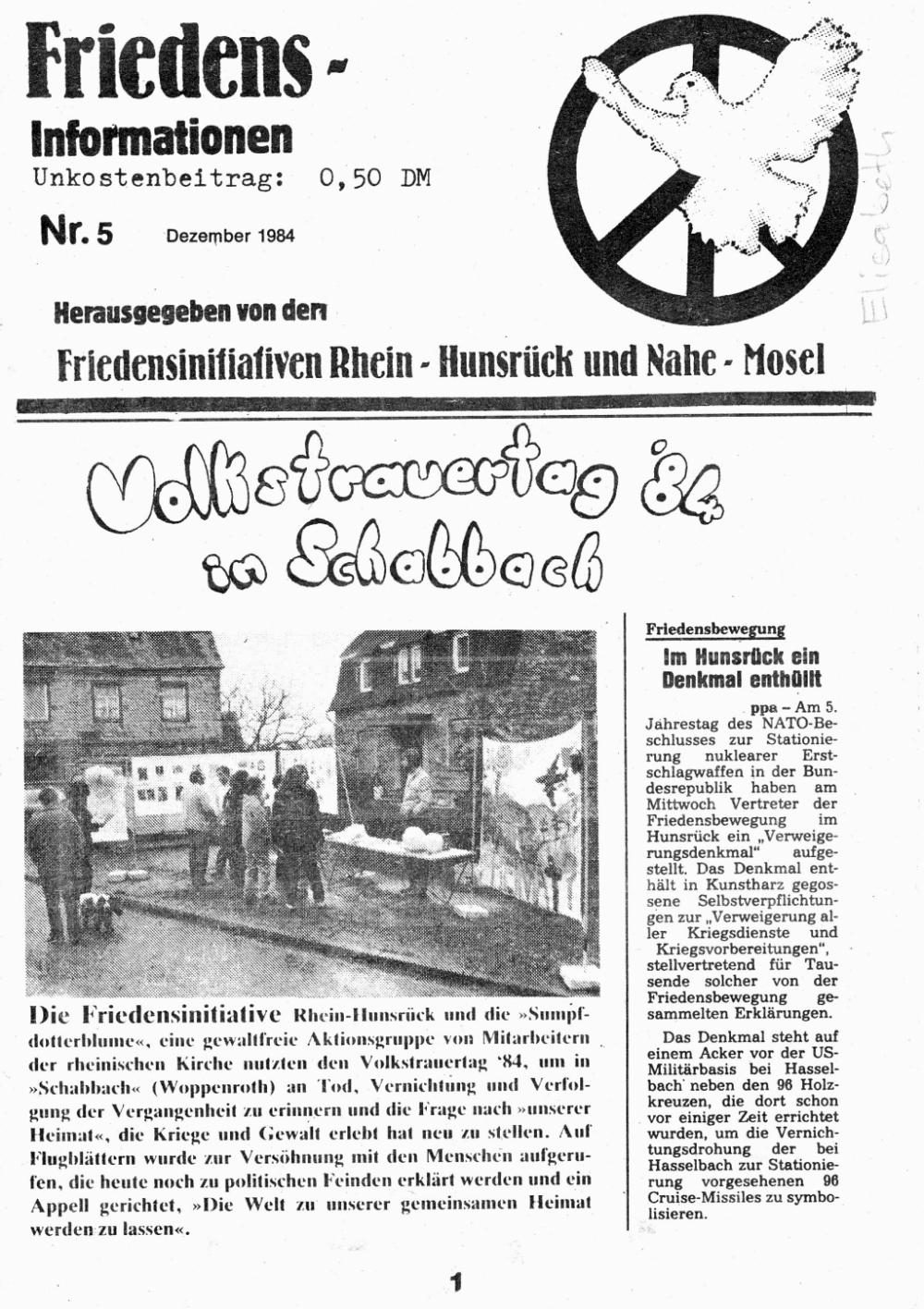 Friedensinfo 5 - Dezember 1984