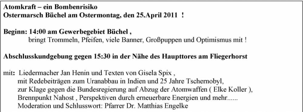 Ostermarsch Büchel 2011 Atomkraft – ein Bombenrisiko