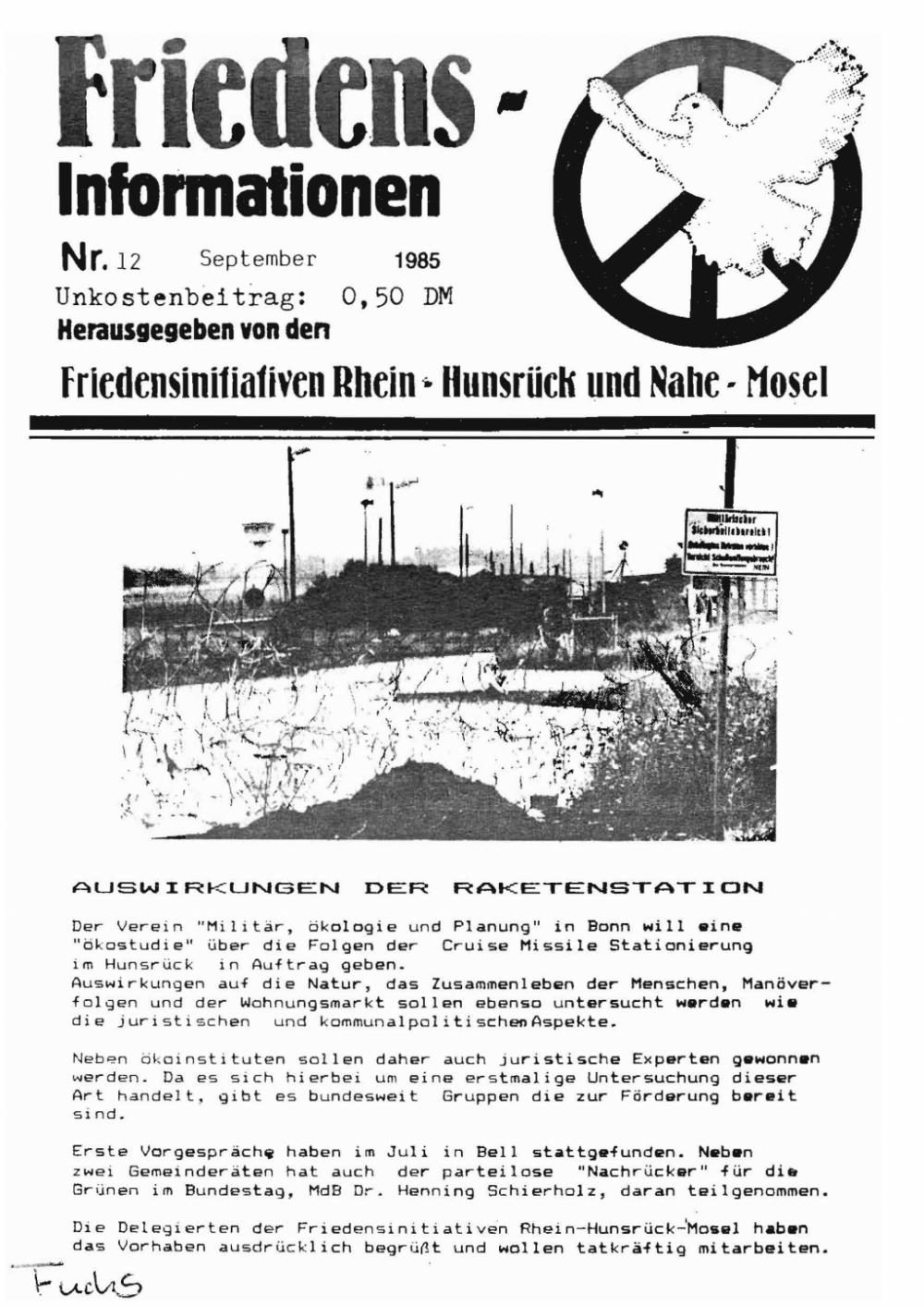 Friedensinfo 12 - September 1985