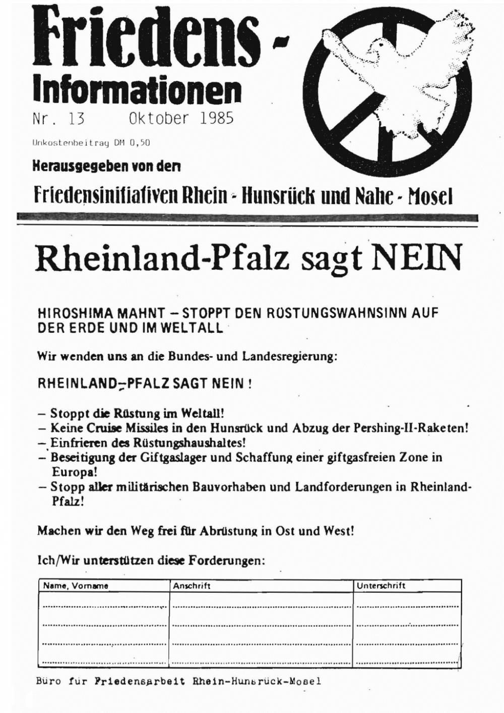 Friedensinfo 13 - Oktober 1985