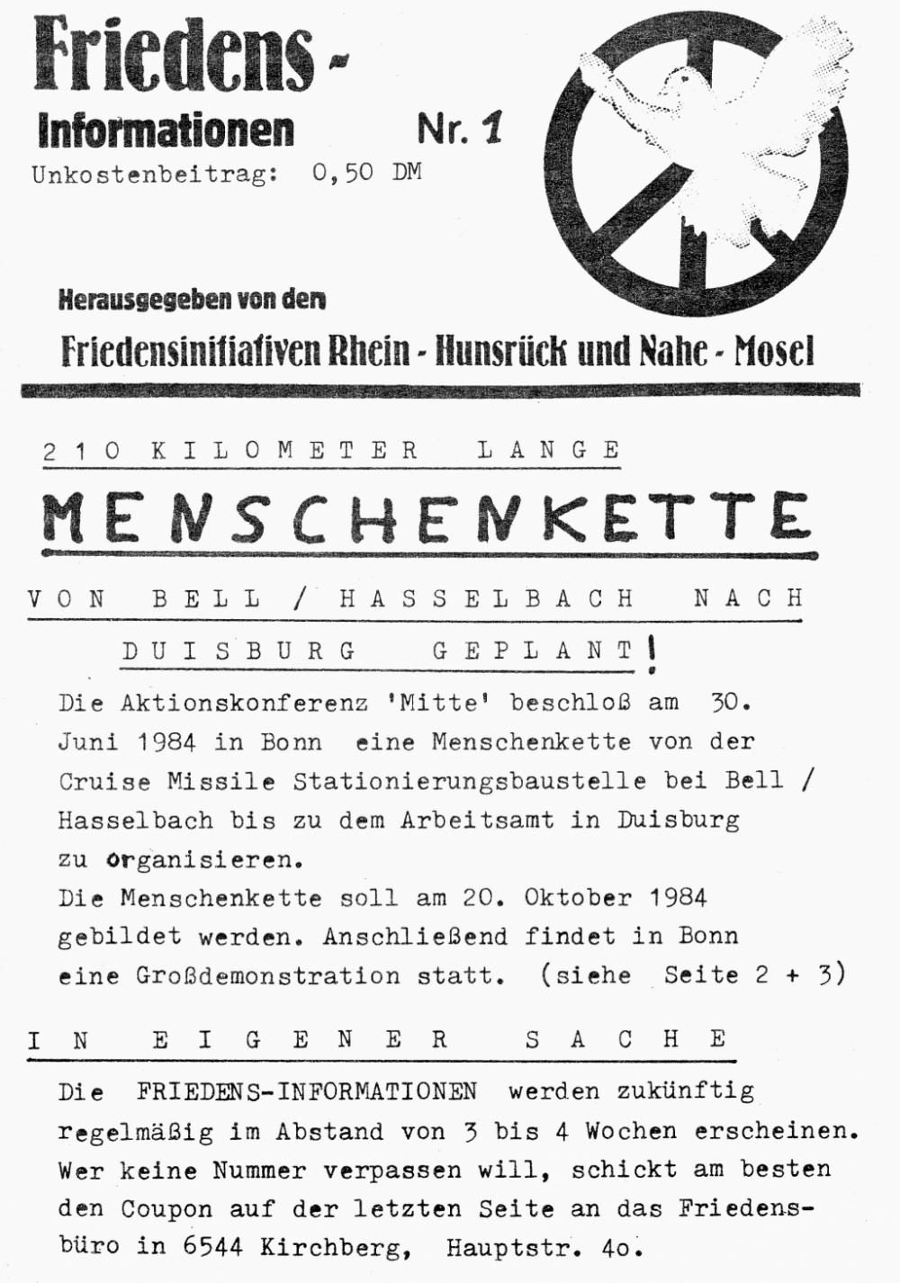 Friedensinfo 1 - Juli 1984