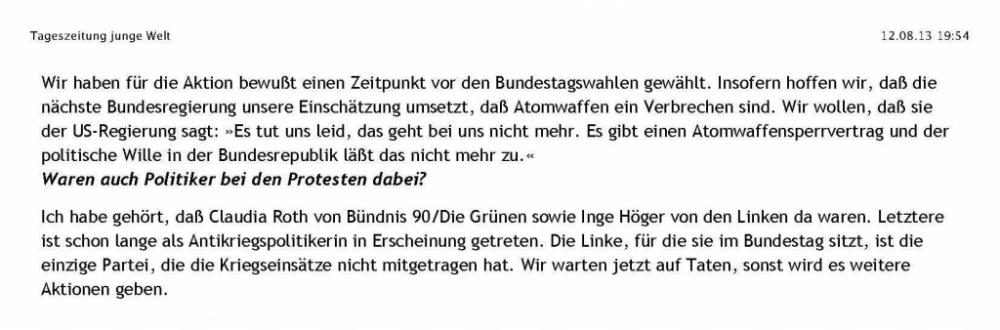 Pressestimmen zu den Blockaden in Büchel